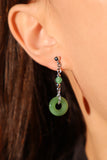 Platinum Plated Jade Hoop Dangle Earrings