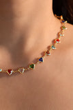 18K Real Gold Plated Multi Color Heart Gem Necklace