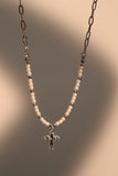 Platinum Plated Pearl Cross Necklace