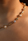 18K Real Gold Plated Multi Diamond Pearl Necklace