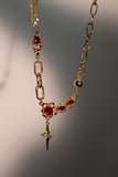 18K Real Gold Plated Red Gem Star Necklace