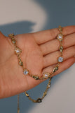 18K Real Gold Plated Multi Diamond Pearl Necklace