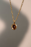 18K Real Gold Plated Tigerite Brown Gem Pendant Necklace