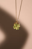 18K Real Gold Plated Spinning Jade Clover Necklace