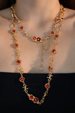 18K Real Gold Plated Multi Wearing Long Red Gem Twist Necklace (Waist Chain)