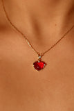 18K Real Gold Plated Red Gem Heart Necklace