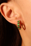 14K Real Gold Plated Green Gemstone Hoop Earrings