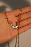 18K Real Gold Plated Moonstone Moon Star Chain Necklace