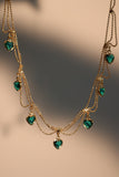 14K Real Gold Plated Double Layer Green Heart Necklace