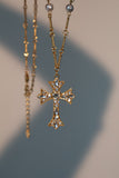 18K Real Gold Plated Diamond Pearl Cross Necklace