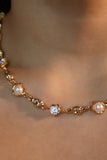 18K Real Gold Plated Multi Diamond Pearl Necklace