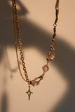 18K Real Gold Plated Purple Glitter Gem Star Necklace