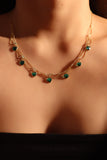 14K Real Gold Plated Double Layer Green Heart Necklace