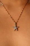 18K Gold Stainless Steel Diamond Starfish Pearl Necklace