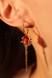 18K Real Gold Plated Red Rose Earrings