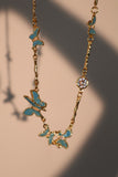 18K Real Gold Plated Blue Butterfly Fluttering Necklace