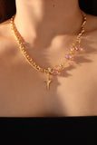 18K Real Gold Plated Purple Glitter Gem Star Necklace