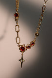 18K Real Gold Plated Red Gem Star Necklace