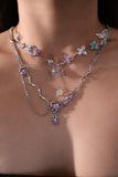 Platinum Plated  Purple Glitter Gem Dangle Necklace