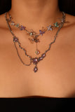 Platinum Plated  Purple Glitter Gem Dangle Necklace