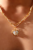 18K Real Gold Plated Blue Opal Heart Necklace