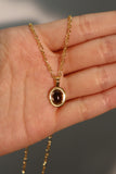 18K Real Gold Plated Tigerite Brown Gem Pendant Necklace