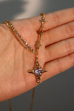 18K Real Gold Plated Blue Cross Purple Gem Star Necklace