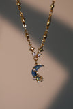 18K Real Gold Plated Moonstone Moon Star Necklace