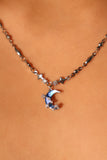 Platinum Plated Moonstone Moon Star Necklace