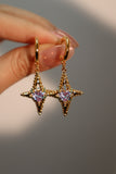 18K Real Gold Plated Blue Cross Purple Gem Star Earrings