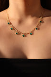 14K Real Gold Plated Double Layer Green Heart Necklace