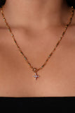 18K Real Gold Plated Diamond Cross Lariat Necklace