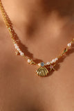 18K Real Gold Plated Sea Shell Pearls Necklace