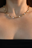 18K Real Gold Plated Multi Diamond Pearl Necklace