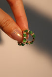 14K Real Gold Plated Green Gemstone Hoop Earrings