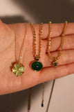 18K Real Gold Plated Spinning Jade Clover Necklace