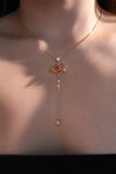 18K Real Gold Plated Pink Gem Heart Necklace