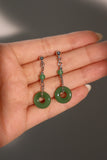 Platinum Plated Jade Hoop Dangle Earrings