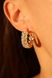 14K Real Gold Plated Diamond Leaf Hoop Earrings