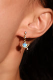 14K Real Gold Plated Blue Gem Moon Star Earrings