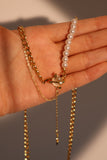 18K Real Gold Plated Moonlight Saturn Star Pearl Chain Necklace