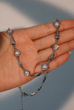 Platinum Plated Multi Diamond Pearl Necklace