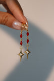 18K Real Gold Plated Red Gem Star Dangle Earrings