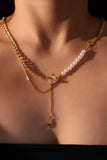 18K Real Gold Plated Moonlight Saturn Star Pearl Chain Necklace