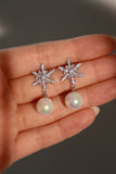 Platinum Plated Snowflake Pearl Earrings