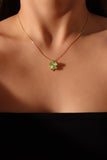 18K Real Gold Plated Spinning Jade Clover Necklace