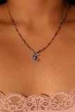 Platinum Plated Moonstone Moon Star Necklace