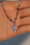 Platinum Plated Moonstone Moon Star Necklace