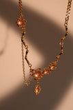 18K Real Gold Plated Pink Lavender Gem Dangle Necklace