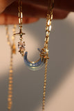 18K Real Gold Plated Moonstone Moon Star Chain Necklace